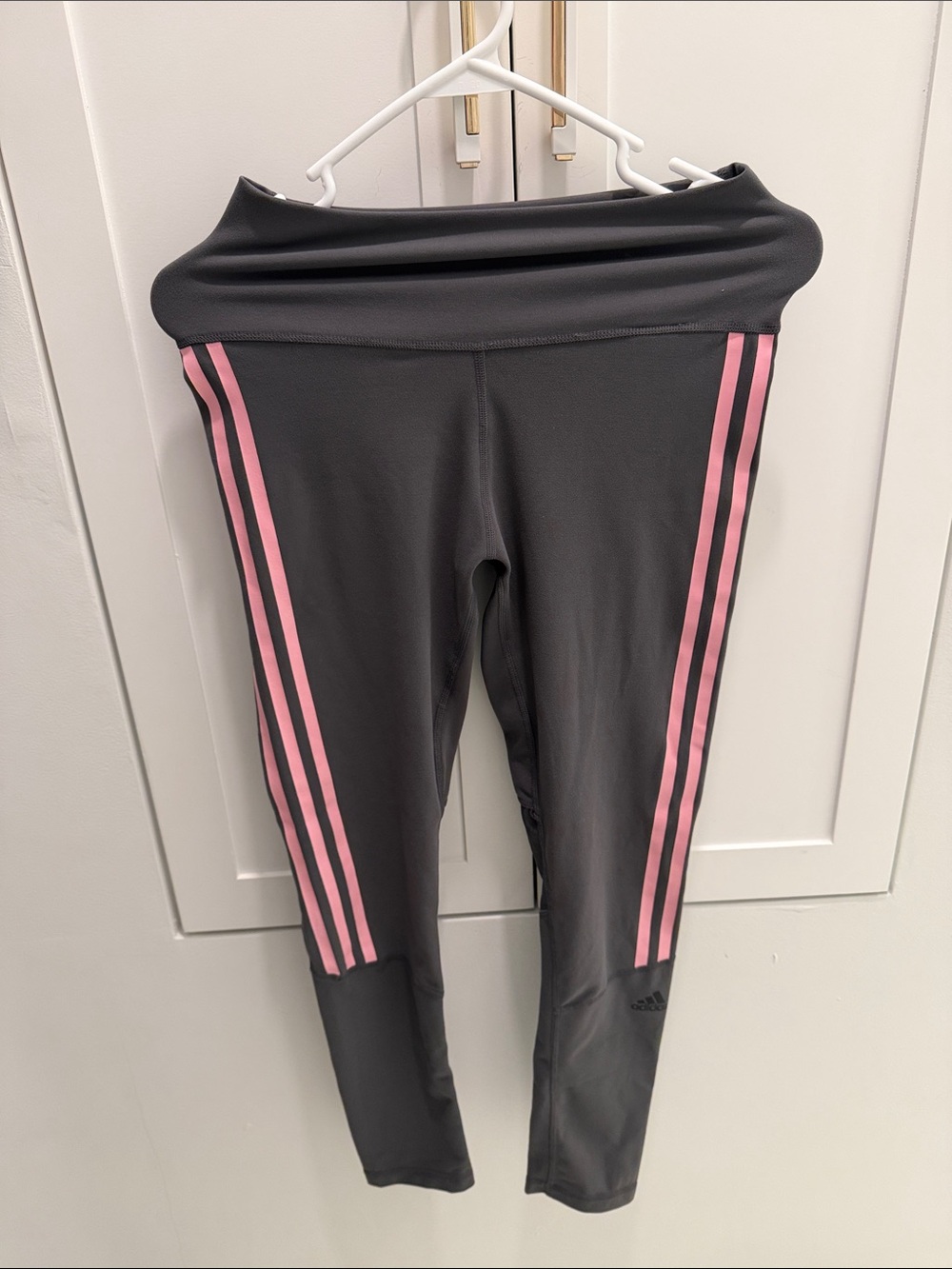 Adidas Standard19 Gray Leggings with Pink Side Stripes